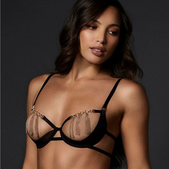 Bluebella women’s 32DD Aurora open bra black/gold underwire chain tassels sexy - Picture 1 of 10